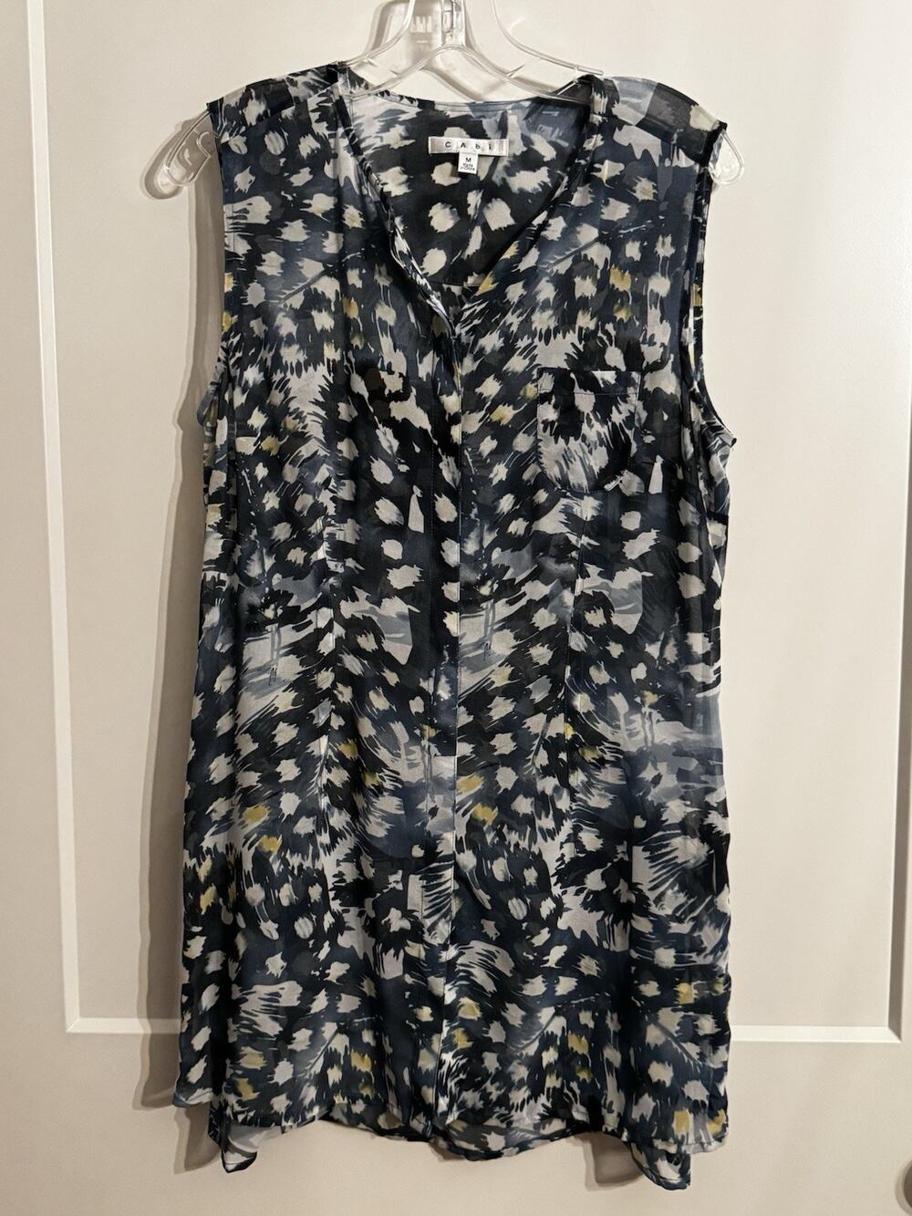 Cabi Semi Sheer Tunic Top Blouse Sea Blue Sleeveless Button Up Sz M Beach Office